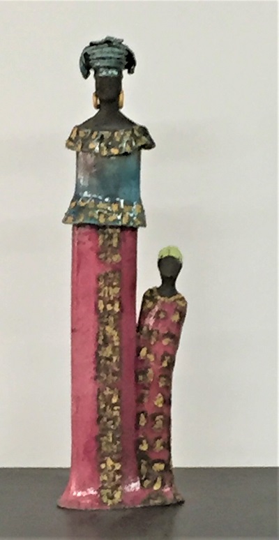 Femme Africiane avec petite fille - Céramique - 42 cm