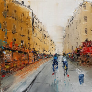 Christian Raffin - Grande rue - Huile sur toile - 30x30 cm