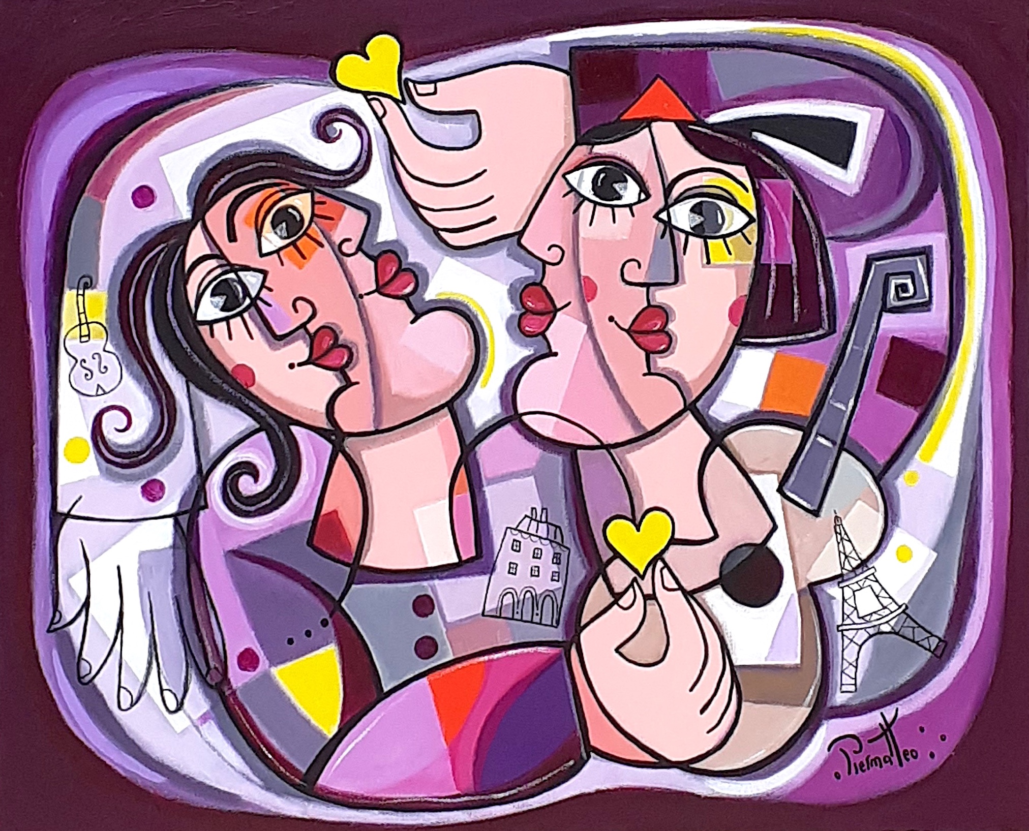 Les amoureux de Paris - Acrylique sur toile- 73x60cm